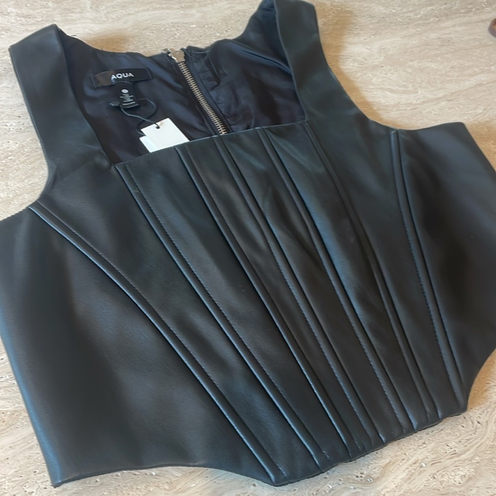 New! AQUA ‘Fara Faux Leather Corset’ Top - Picture 8 of 12